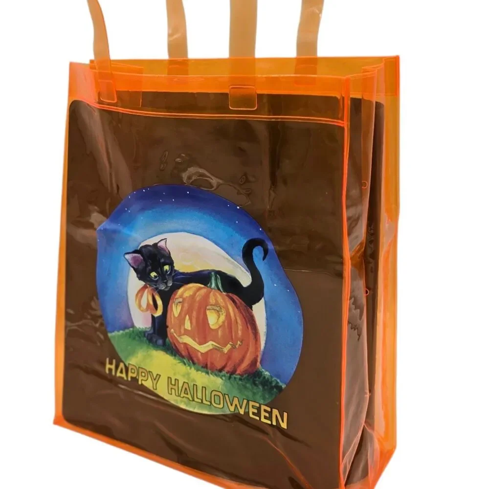 2004 Barnes & Noble Halloween Trick Treat Black Cat Pumpkin Rare Vinyl Tote Bag